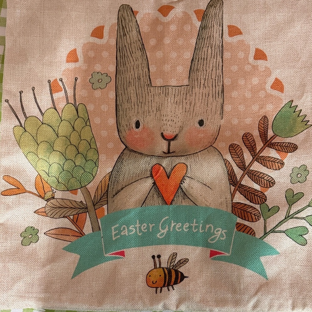 Source Unknown Easter Greetings Bunny Pillow - Multicolor